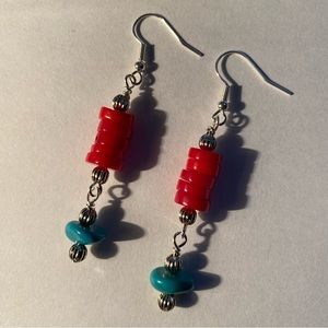 Coral & Natural Stone Dangle Earrings